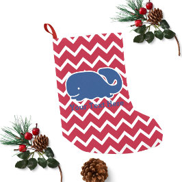 Personlig Nautical Blue Whale Chevron mönster Liten Julstrumpa