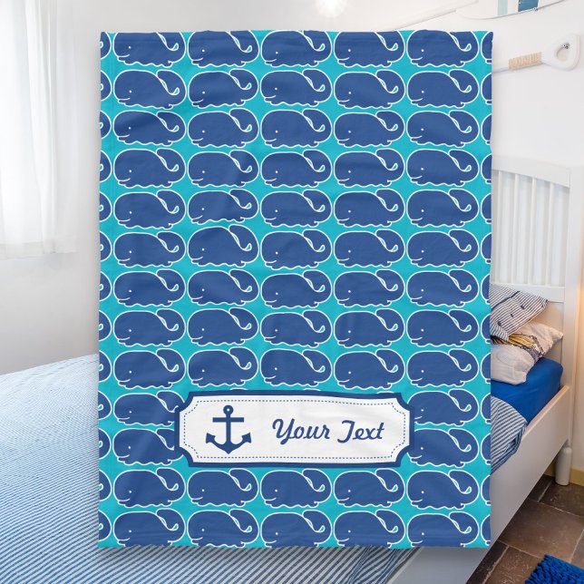 Personlig Nautical Blue Whale i mönster Fleecefilt (Skapare uppladdad)