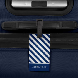 Personlig Nautical Blue White Rand Bag Märkre Bagagebricka