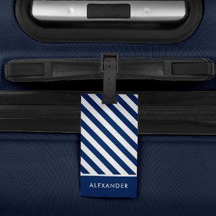 Personlig Nautical Blue White Rand Bag Märkre Bagagebricka