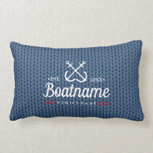Personlig Nautical Boat Namn Wool mönster Lumbarkudde