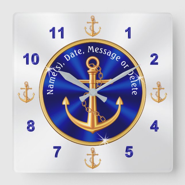 Personlig Nautical Home Decor, ankarklocka Fyrkantig Klocka (Framsida)