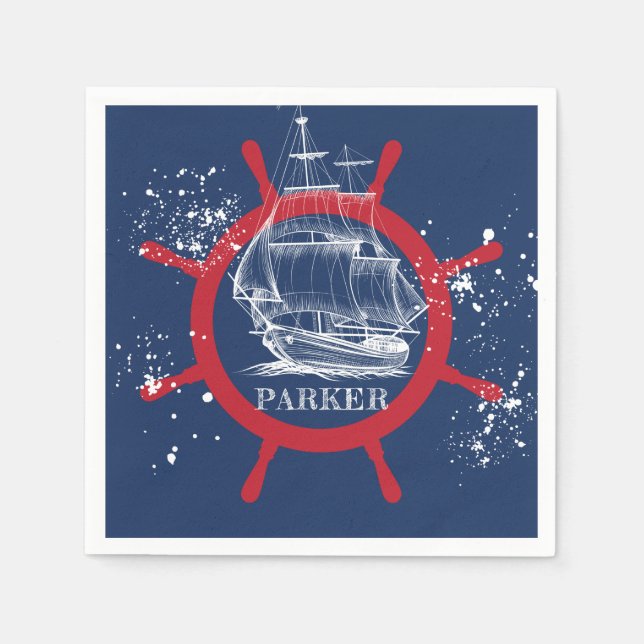 Personlig Nautical Marine Blue Pappersservett (Framsidan)