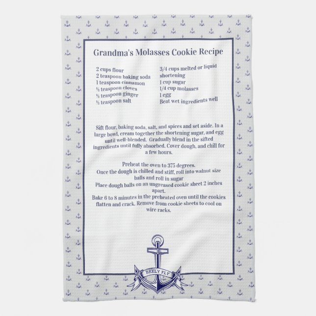 Personlig Nautical Navy Anchor Recipe keepsaké Kökshandduk (Vertikal)