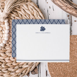 Personlig Nautical Navy and White Stationery Anteckningskort
