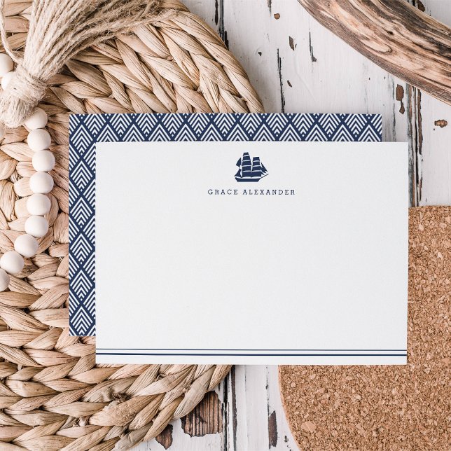 Personlig Nautical Navy and White Stationery Anteckningskort (Skapare uppladdad)