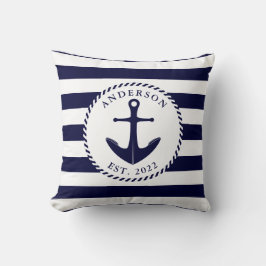 Personlig Nautical Navy Blue Anchor and Rope Kudde