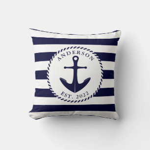 Personlig Nautical Navy Blue Anchor and Rope Kudde