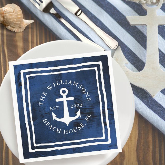 Personlig Nautical Navy Blue Anchor Pappersservett (Skapare uppladdad)