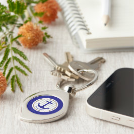 Personlig Nautical Navy Blue Swirl Silverfärgad Nyckelring