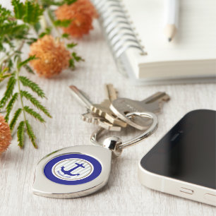 Personlig Nautical Navy Blue Swirl Silverfärgad Nyckelring
