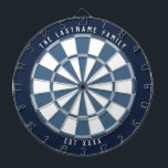 Personlig Nautical Navy Blues & Off White Darttavla<br><div class="desc">Anpassningsbarnas text ritas upp med ett sjömanssystem i färg med en mörk marin blå ram och två skuggor blått på ritytan med en svartvit blandning.</div>