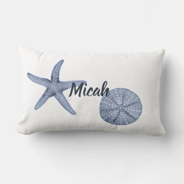 Personlig Nautical Pillow Blue Watercolor Lumbarkudde (Framsida)