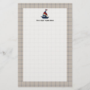 Personlig Nautical Sailboat Blue/Tan Boy Brevpapper