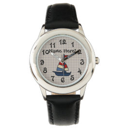 Personlig Nautical Sailboat Blue/Tan Boy's Armbandsur