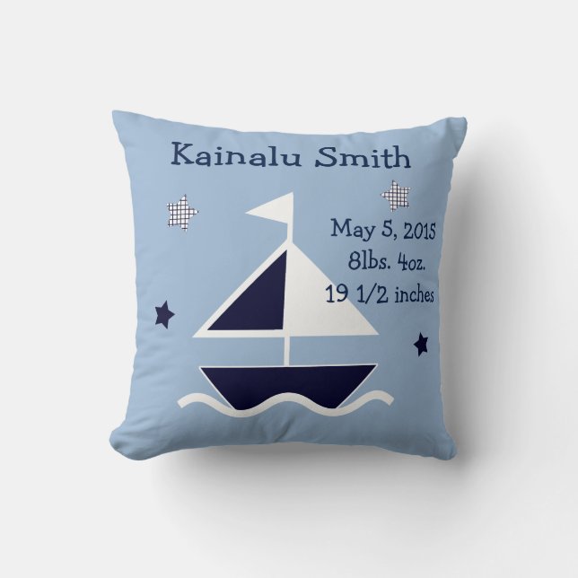 Personlig ’Nautical/Sailboat’ Keepsaké Pillow Kudde (Framsida)