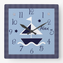 Personlig Nautical Sailboat & Stars Cute Clock