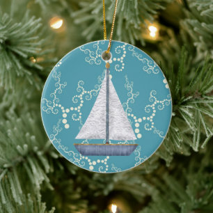 Personlig Nautical Sailboat Swirling Vatten Julgransprydnad Keramik