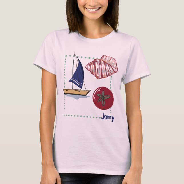Personlig Nautical Seashell & Tomato T Shirt (Framsida)