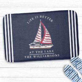Personlig Nautical Sjö House Blue White Badrumsmatta