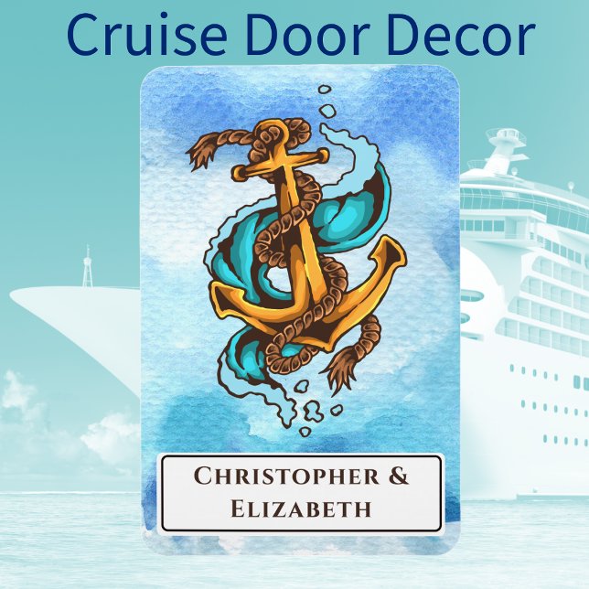 Personlig Nautical Stateroom Door Marker Cruise Magnet (Cruise Ship Vacation Door Decor. Nautical anchor theme. With monogram names.)