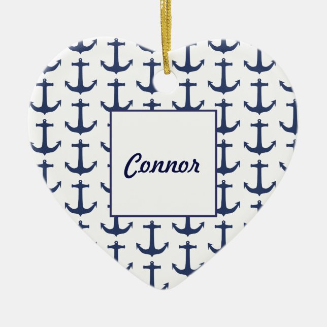 Personlig Nautical Theme-hjärta Ornament (Framsidan)