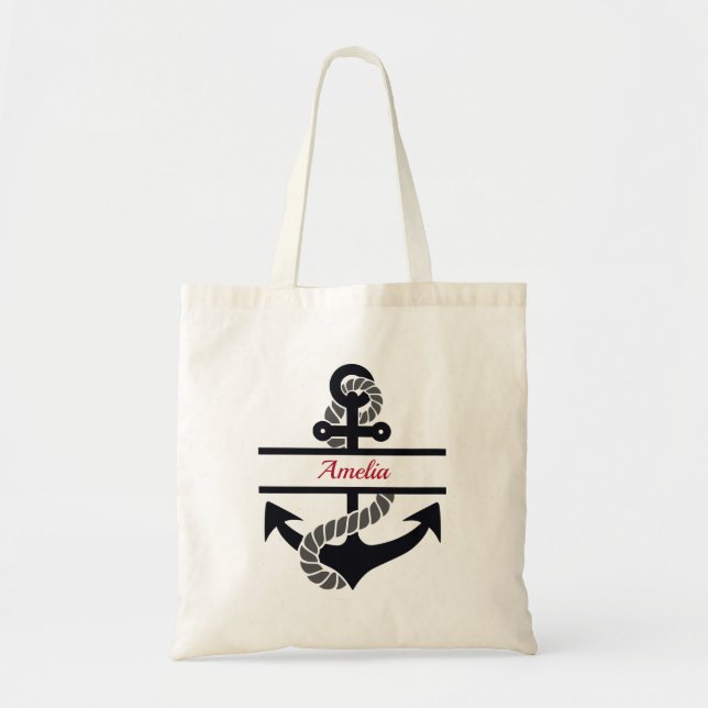 Personlig Nautical Tote Bag med ankare Tygkasse (Framsidan)