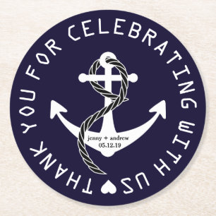Personlig Nautical Wedding Favor Party Underlägg Papper Rund