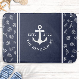 Personlig Nautical White Navy Blue Anchor Badrumsmatta