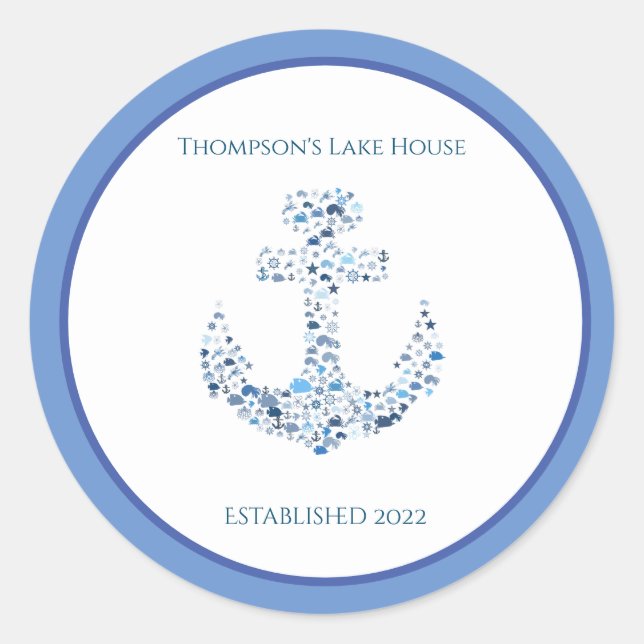 Personlig Nautisk ankare - temat Runt Klistermärke (Framsida)