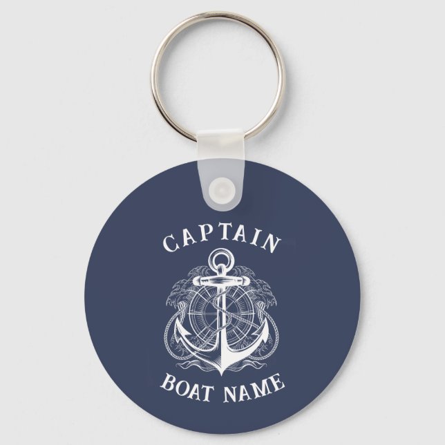 Personlig Nautisk kapten Boat Namn Anchor Nyckelring (Framsida)