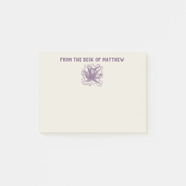 Personlig Nautisk Octopus Lila och Cream Post-it Block (Framsida)