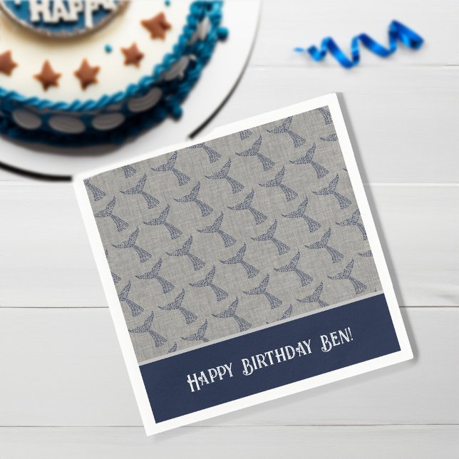 Personlig nautisk valstjärtlinjekonst pappersservett (Personalized Nautical Whale Tail Line Art Napkins)