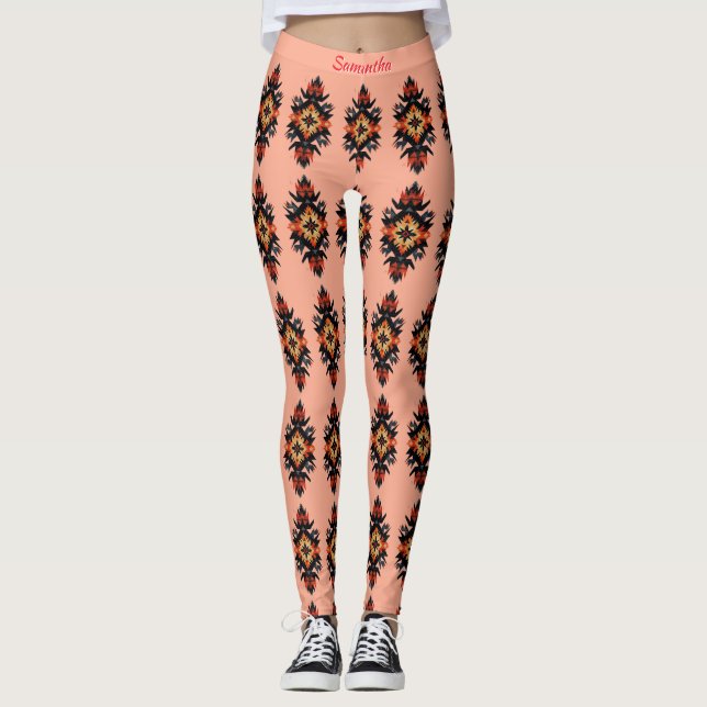 Personlig Navajo Mönster om korallets Rosa Leggings (Framsida)
