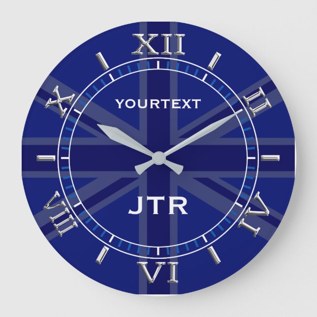 Personlig Navy Blu Union Jack British Flagga Dial Stor Klocka (Framsida)