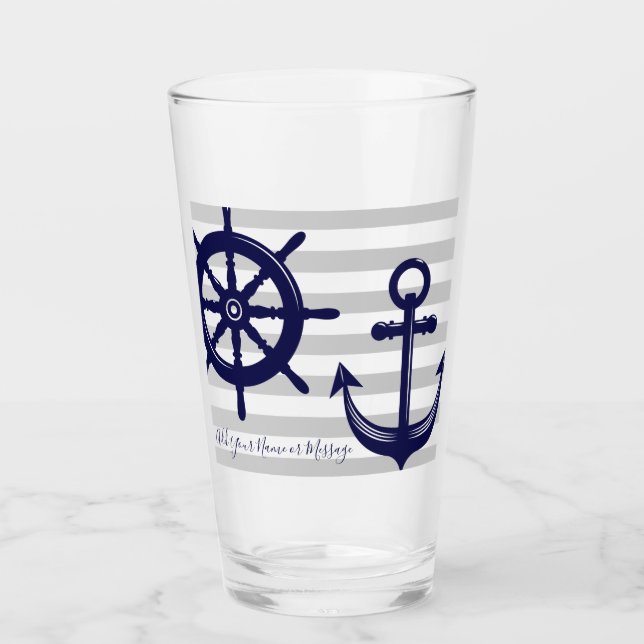 Personlig Navy Blue Anchor Boat Wheel Nautical Glaskopp (Framsida)