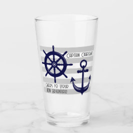 Personlig Navy Blue Anchor Boat Wheel Nautical Glaskopp