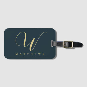 Personlig Navy Blue and Gold Foil Family Bagagebricka