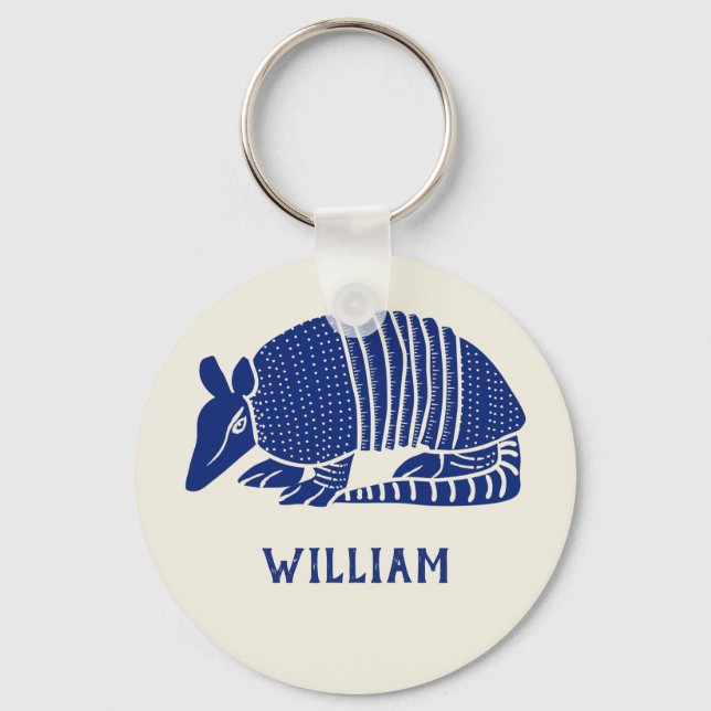 Personlig Navy Blue Armadillo Nyckelring (Framsida)
