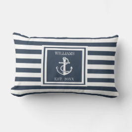 Personlig Navy Blue Namn Rand Nautical Anchor Lumbarkudde