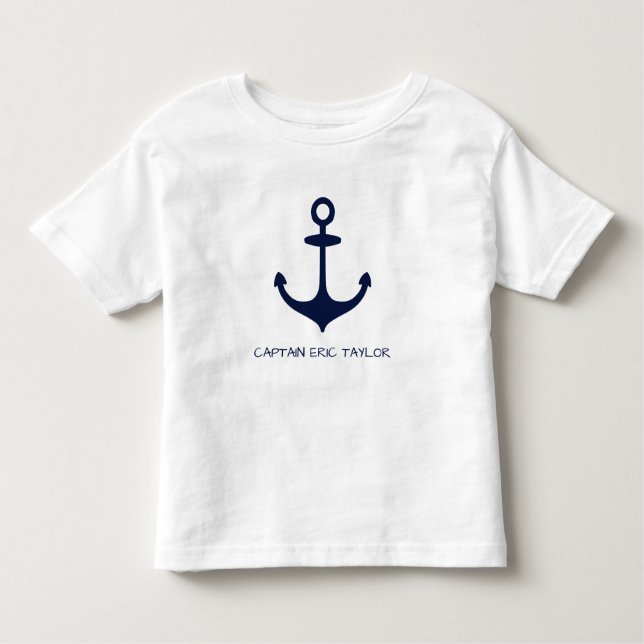 Personlig Navy Blue Nautical Anchor T-shirt (Framsida)
