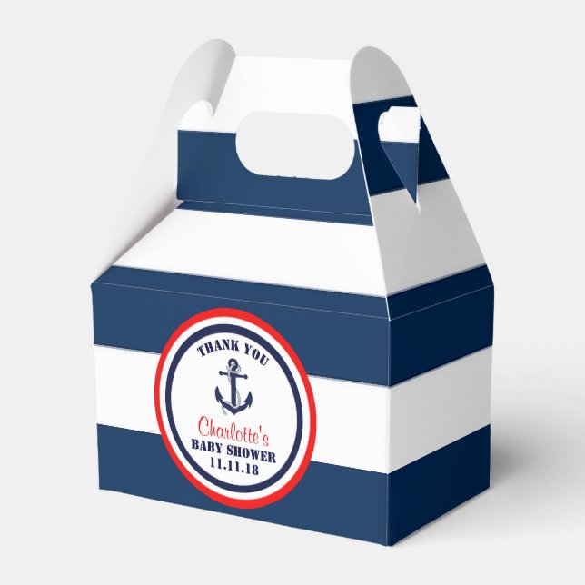 Personlig Navy Blue Nautical Baby Shower Presentaskar (Framsidan Sidan)