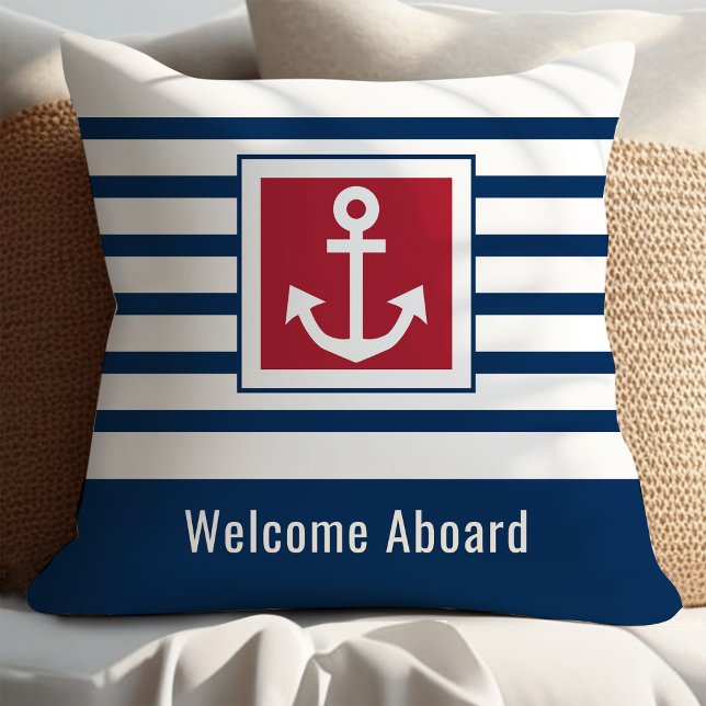 Personlig Navy Blue Nautical Rand Anchor Kudde (Skapare uppladdad)
