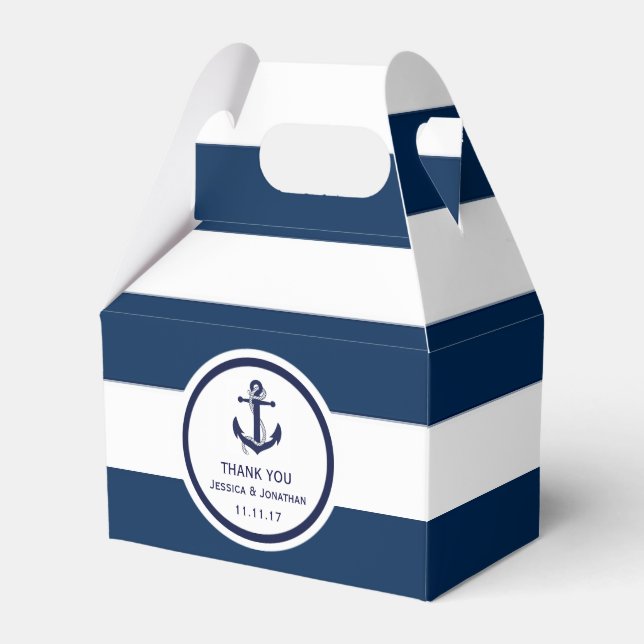 Personlig Navy Blue Nautical Wedor Favor Presentaskar (Framsidan Sidan)
