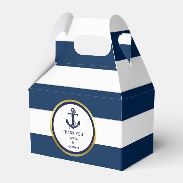 Personlig Navy Blue Nautical Wedor Favor Presentaskar (Framsidan Sidan)