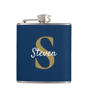 Personlig Navy Blue och Guld Monogram Fickplunta