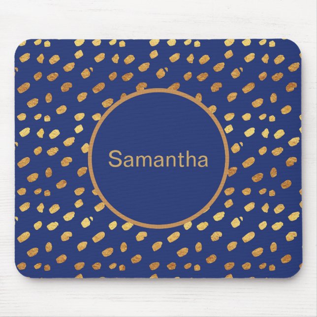 Personlig Navy Blue och Guld Monogram Mousepad Musmatta (Framsidan)