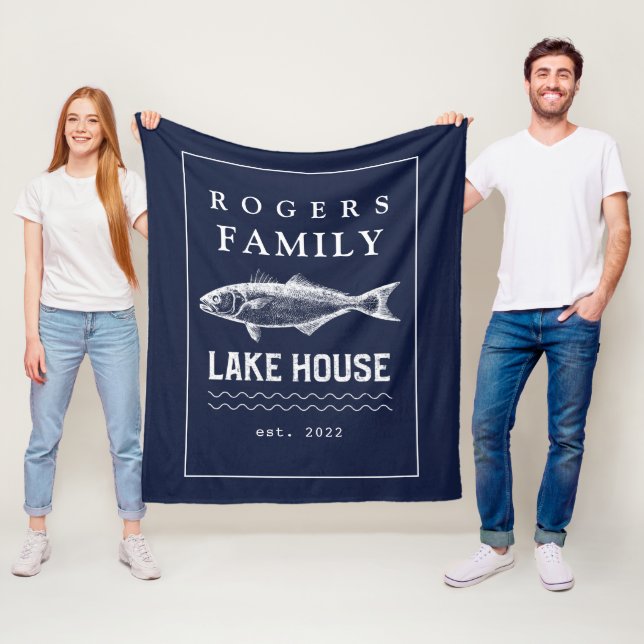 Personlig Navy Blue Rustik Flygtäcke Fleecefilt (På plats)