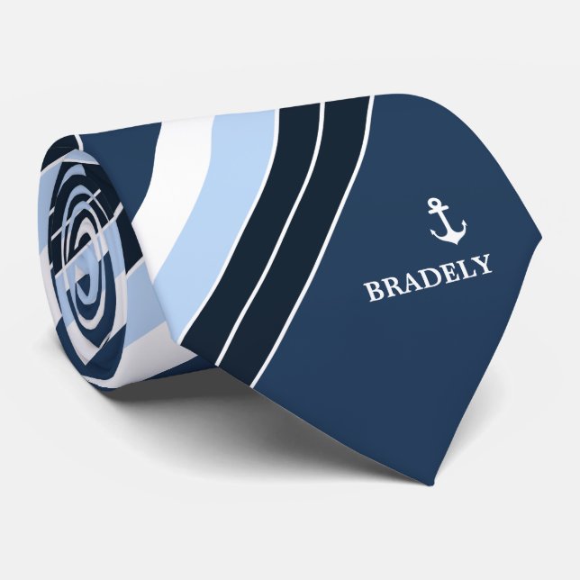 Personlig Navy Blue White Rand Nautical Namn Slips (Rullad)