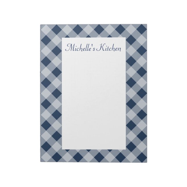 Personlig Navy Gingham Anteckningsblock (Roterad)